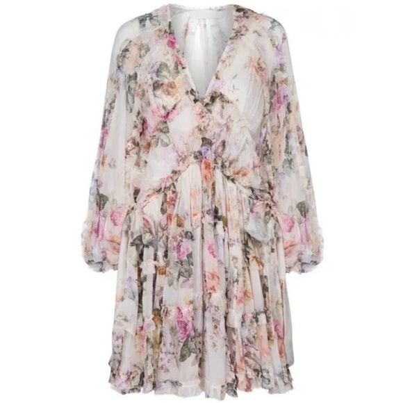 ZIMMERMANN Brighton Frill Billow Floral Georgette Minidress Size AU 2 / US M (8) - Picture 10 of 11